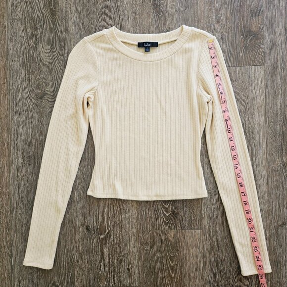 Lulus Ribbed Knit Crop Top Beige Long Sleeve Sweater Size S NWOT - Picture 7 of 7